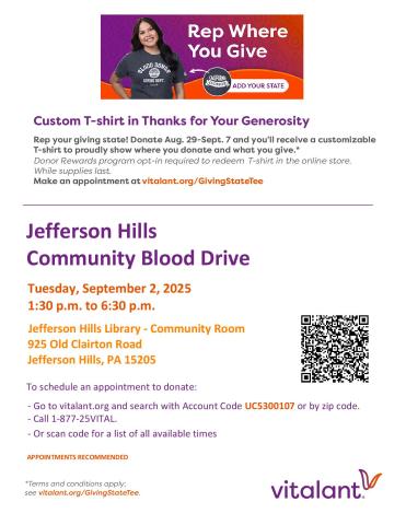 Vitalant Blood Drive at Jefferson Hills Library