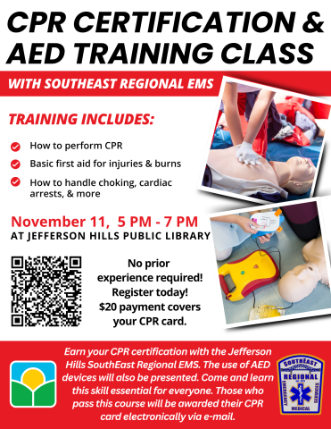 CPR Certification Class is November 11, from 5pm to 7pm