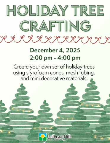 Trees with black text and red holiday bows.