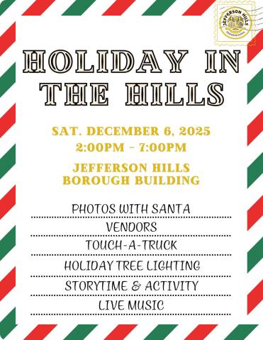 Holiday postcard with event info in black and gold.