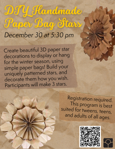 Paper bag background with program info in black.