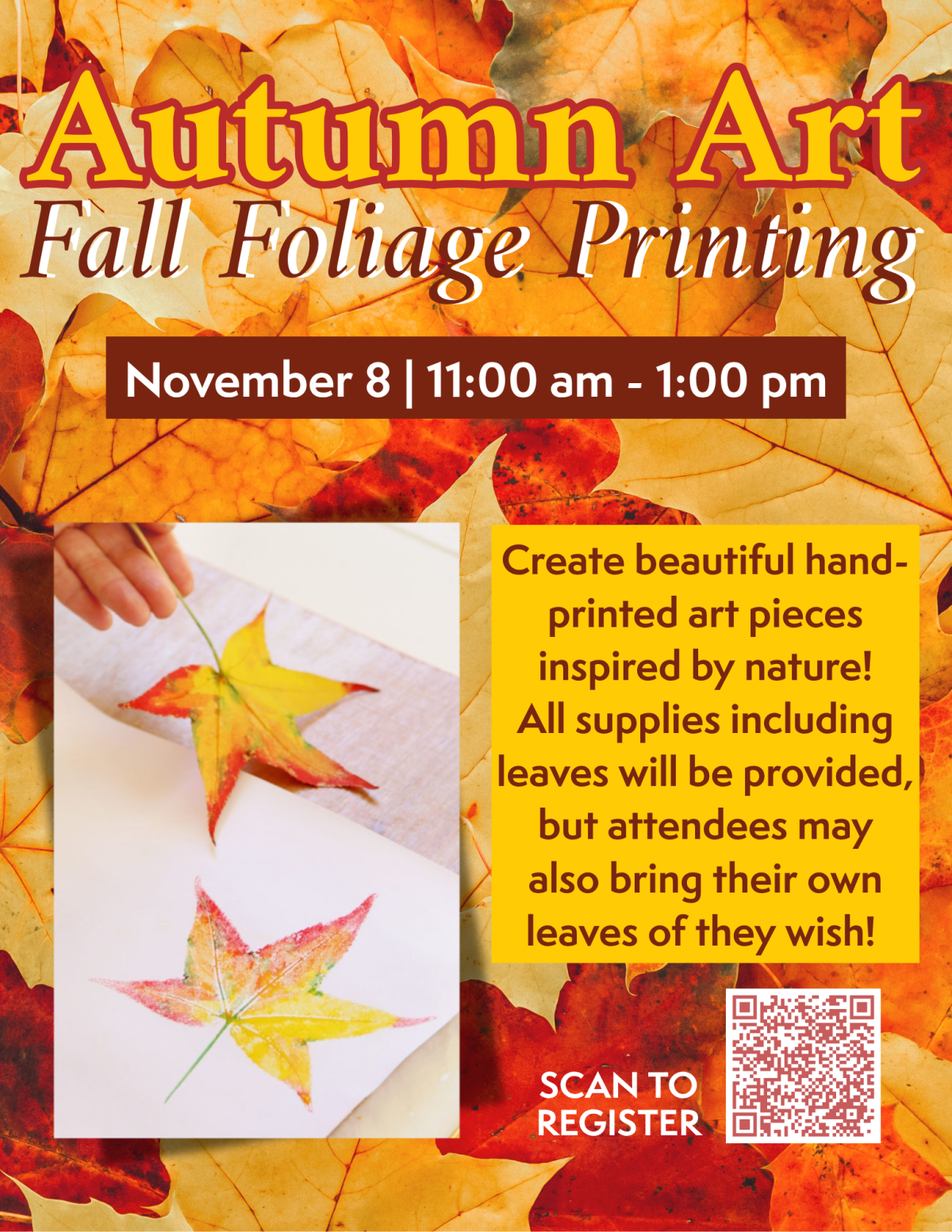 Create fall foliage printing on November 8.