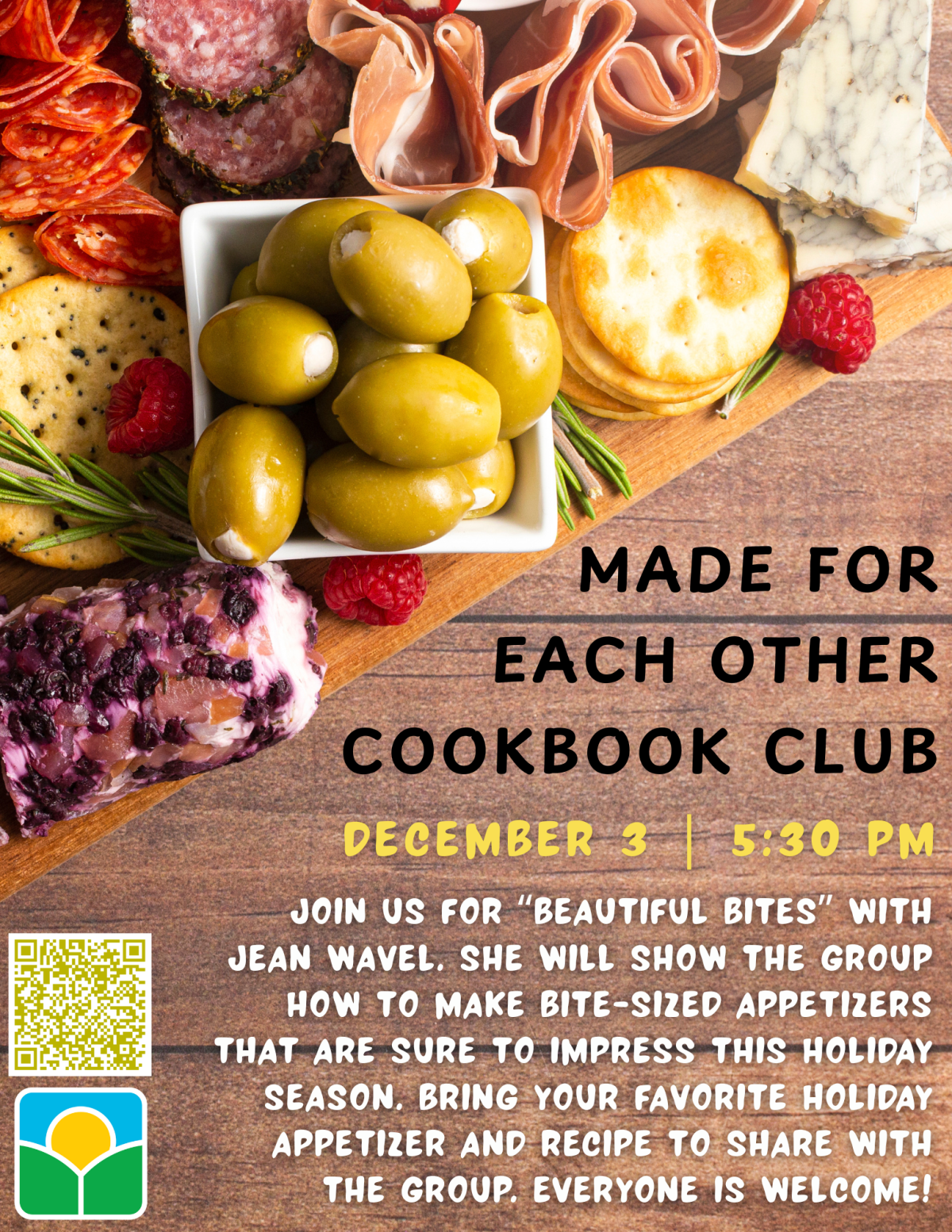 Charcuterie photo with program information.